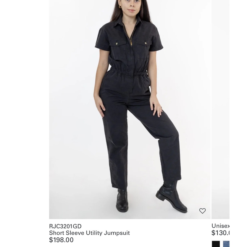 NEW! Los Angeles Apparel Short Sleeve Utility Jumpsuit - Black